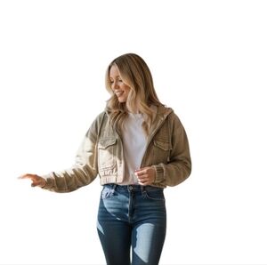 Urban Outfitters Cropped Hooded Jacket in Taupe.